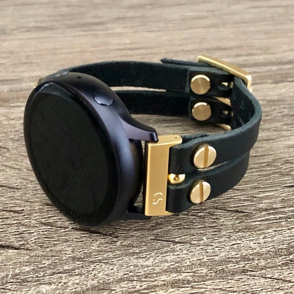Galaxy Watch Black Vegan Leather Gold Bracelet